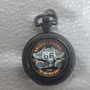 Route 66 Pocket Watch Quartz Motorcycle USA The Mother Road Vintage Style Gift